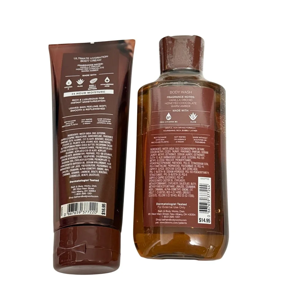 Bath‎ & Body Works Chocolate Amber Body Cream & Body Wash Set New